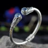 Natural Blue Topaz Onyx Crystal Stone Sterling Silver Bracelets Bangles Handmade Jewelry