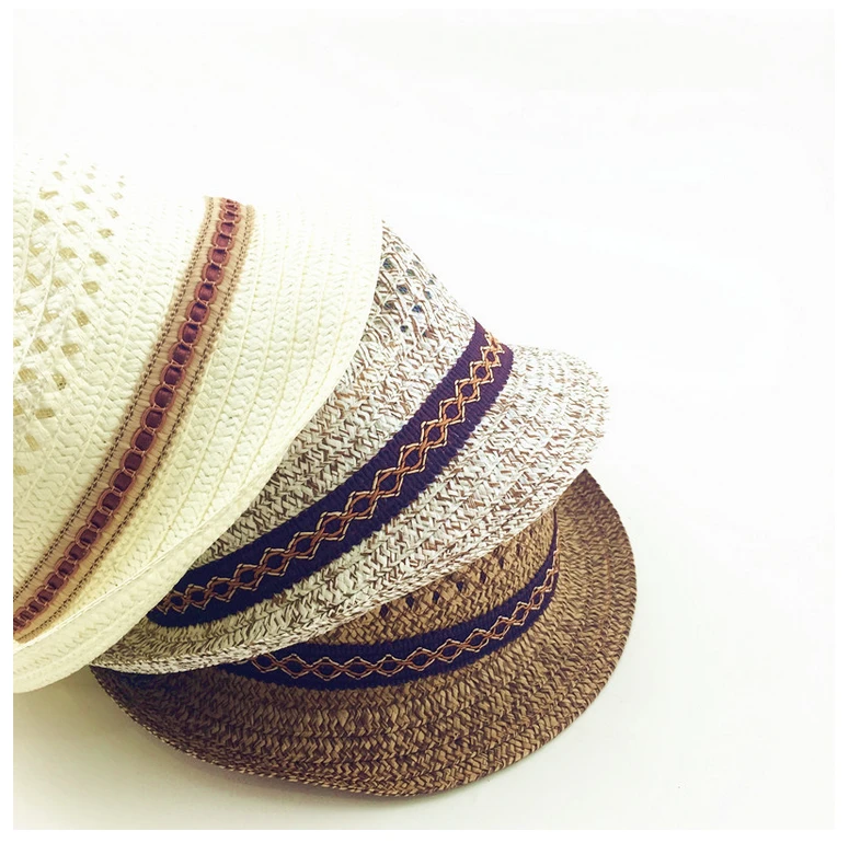 New Arrival Wholesale Summer Vacation Hat Adult Raffia Bulk Ribbon Hollow Straw Cowboy Sunshade Hats For Man
