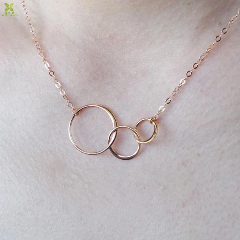 New custom stainless steel gold plated triple ring women jewelry pendant necklace