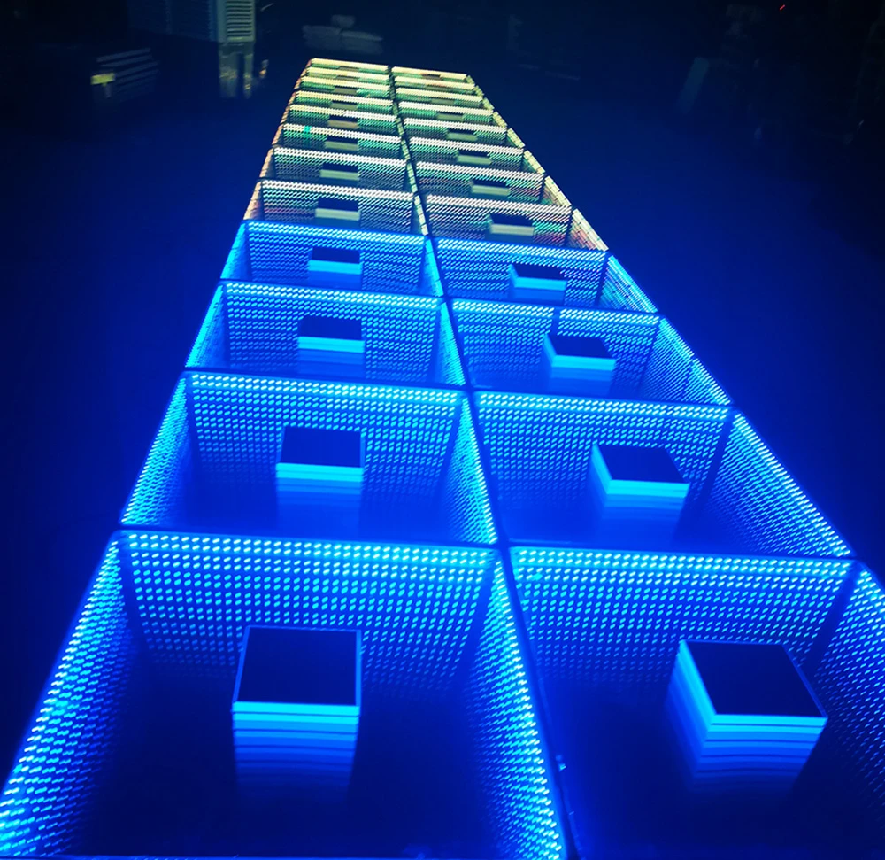 New design 2021 DMX led Disco floor dj lighting RGB 3in1 light up mirror infinity dance floor portable 3d interactive floor