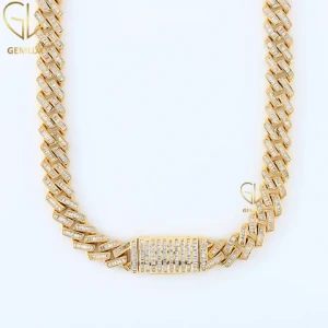 New Design Bust Down Baguette Cut Moissanite Diamond HipHop Jewelry Gold Finish Iced Out Miami Cuban Chain Necklace For Men