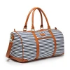 new design Women canvas travel weekender overnight carry-on shoulder duffel tote bag Striped travel bag