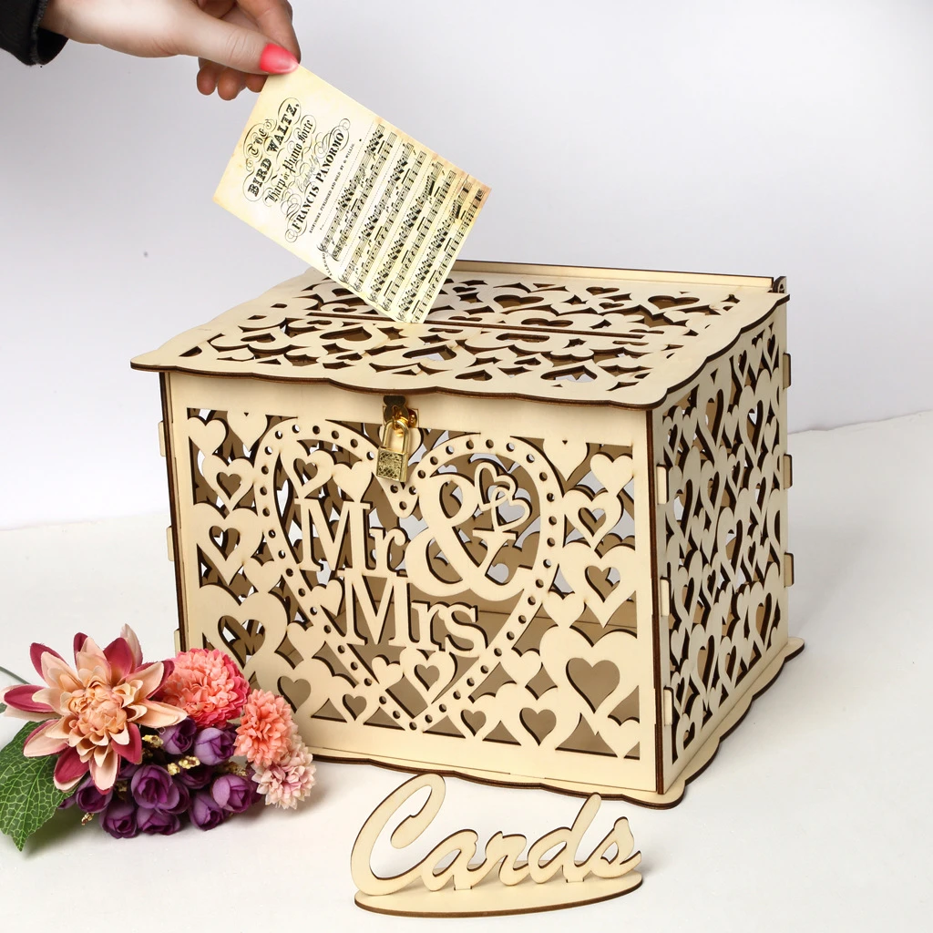 New diy wooden gift card box wedding supplies sign-in box wooden wedding greeting card box