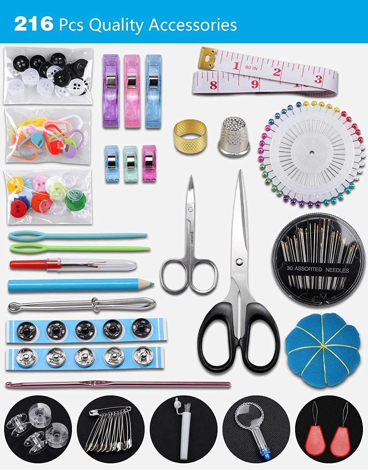 New High Quality 206PCS/Set Portable Sewing Kit DIY Hand Sewing Box Sewing Tools