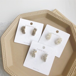 New product elegant design C shaped inlay crystal stones gold plated stud hoop earrings for winter women jewelry
