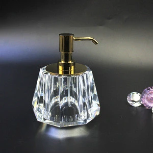 New style bathroom accessories set for 5 star hotel luxury brass top clear k9 crystal bottle soap dispenser