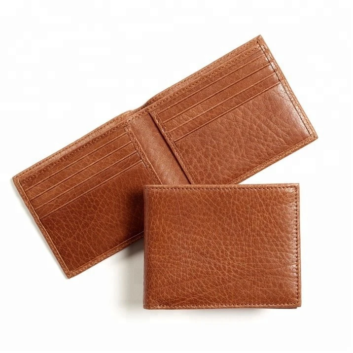 New Style tan color OEM and ODM cowhide genuine leather bifold RFID wallet for men