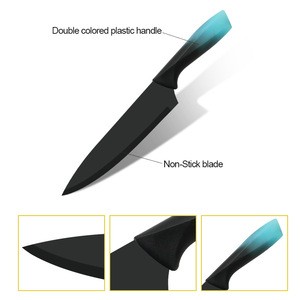 Non-Stick 5 pcs double colored plastic handle kitchen knife set