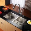 North America Hot Sale 32 Inch Undermount 50/50 Double Bowl 16 18 Gauge Handmade Stainless Steel Kitchen Sink with Grid Optional