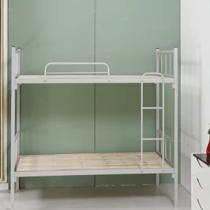 OEM made to order customized steel metal iron white bunk beds with plywood bed floor with mattress