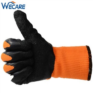 Orange Acrylic Napping Liner Black Crinkle Latex Anti Slip Rubber Gloves