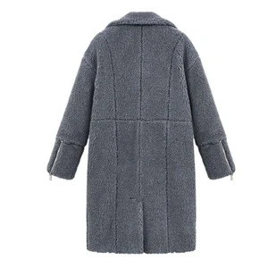 Oumeifeng 2019 Autumn Winter New Womens Cashmere Coat Long-sleeved Medium Long Hair Coat Coat