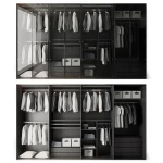 PA bedroom furniture metal aluminium glass door clothes closet black wardrobe cabinet