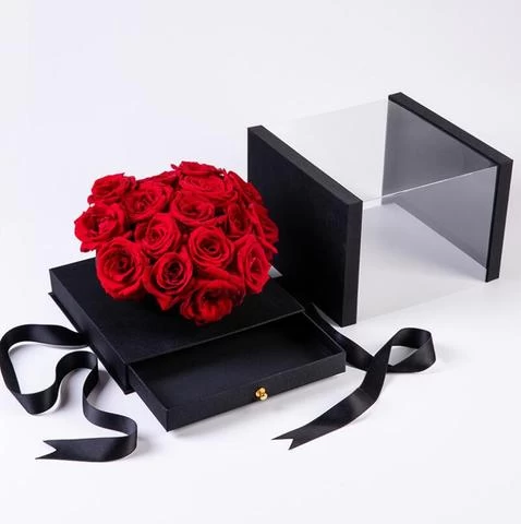 Panoramic Open Window Acrylic Heart-shaped Transparent Flower Gift Box