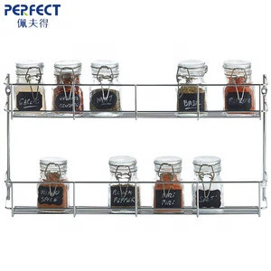 PF-KR101 3 Tier Spice Rack Chrome Plated Herb Jar Holder Cabinet Shelf Storage Wall Organization