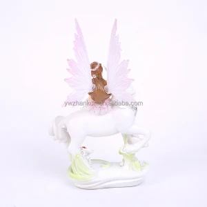 Pink Angel On Horse Figurines Gift Resin Statue