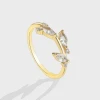 Plant Shape Jewelry Luxury Brass Gold Plated with Diamonds Zircon Olive Branch Leaf Finger Rings for Women