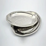polishing 12inch silver stainless steel oval dish plate serving platter set