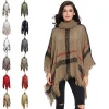 Polyester Knit Sweater Tartan Poncho the Shawl with Collar