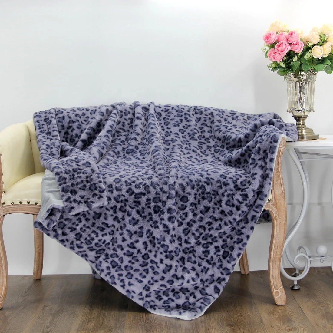 Polyester Soft Fluffy Throw Blankets Grey 2021 New Throw Leopard Printed Faux Fur 130x160cm Arrival Manta Animals Acceptable