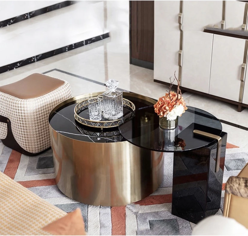 Popular luxury living room furniture nesting marble tea table set round marble gold coffee table set