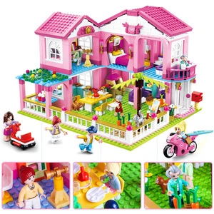 Popular pink princess castle set girls toys garden villa house bricks ABS plastic building blocks birthday gift