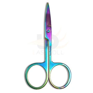 Private label Stainless eyelash scissors,curved eyebrow holographic scissor personal care beauty scissors makeup tools