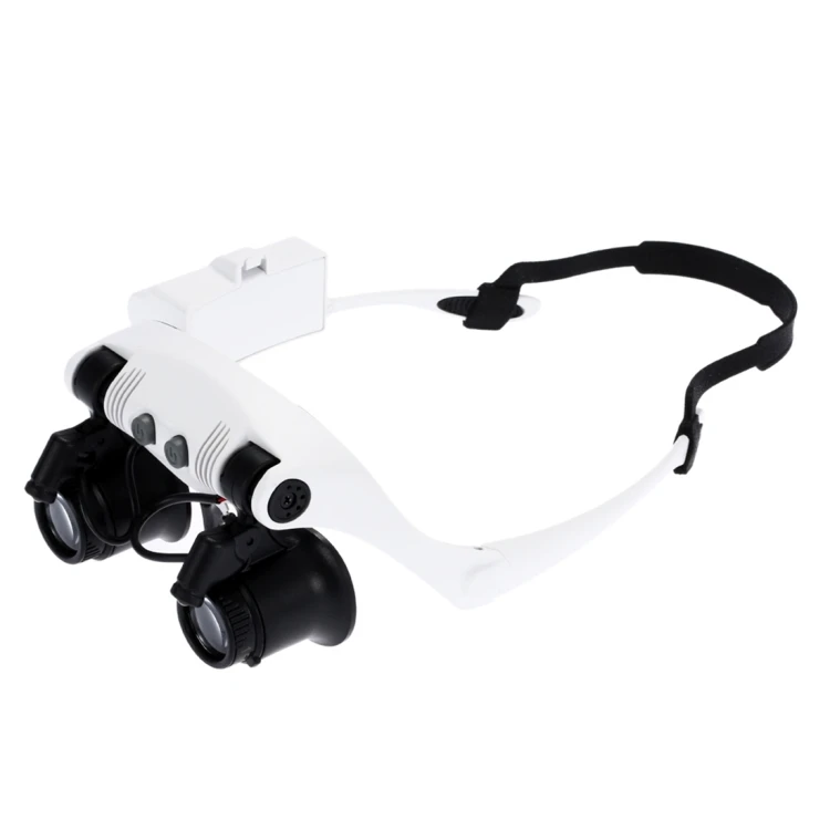 Professional 10X 15X 20X 25X LED Magnifier Double Eye Glasses Loupe Lens Jeweler Watch Repair Measurement with 8 Lens LED lamp