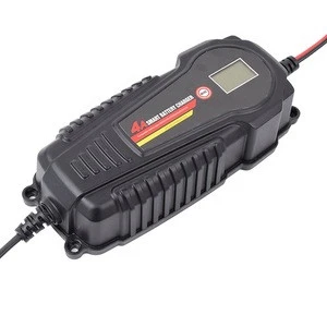 Professional 6V 12V lead acid and LiFePo4 battery charger with LCD display showing charging status for car/truck/marine