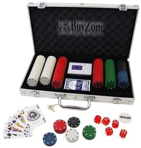 Professional Poker Set 300 Chips 2x Card Decks, Dice, Dealer Button inc. Aluminium Carry Case
