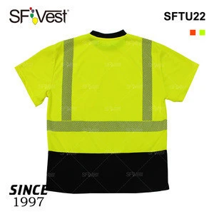 promotion 100%polyester airport t shirt high visibility reflective safety shirts for men workwear with black bottom uniform ppe