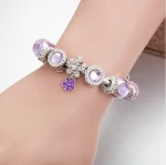 Purple crystal bead charm bracelet silver flower charm bracelets for women