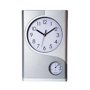 Purple grey wall clock with temperature