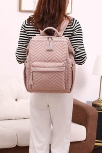 quilted nylon diaper bag backpack,2020 new design pink diaper bag baby bag for mom send free wipe pouch and changing pad