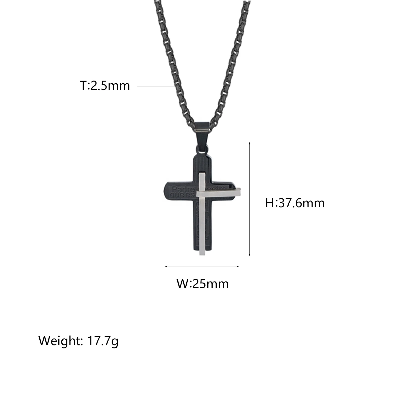 RB black cross pendant set silver two little steel bars and scripture text pattern custom pendant logo mens pendants
