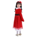 Ready Goods Girls Christmas Princess Red Dress Starry Embellishments For Kids Birthday Party Dance Costumes 4-8Y