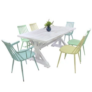Retro Patio Outdoor Restaurant Metal Frame Table Set Cafe Vintage Finishing Long Dining Room Table With 6 Chairs
