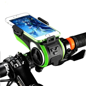 ROCKBROS 5 In 1 Double LED Bicycle Light Audio MP3 Player Speaker+Charging Power Bank+Ring Bell+Bicycle Phone Holder