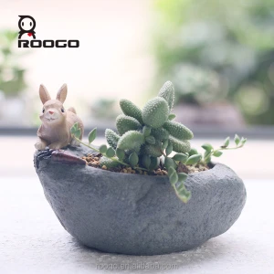 ROOGO Resin stone style with artificial dish garden flower plant pots decoration