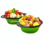Round Fruit Vegetable Collapsible drain basket Silicone Rubber colander & strainer