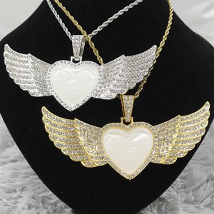 RubySub 2020 New Heart Angel Wing Necklace Hip Hop Jewelry Wing Necklace Sublimation Wing Necklace Blanks