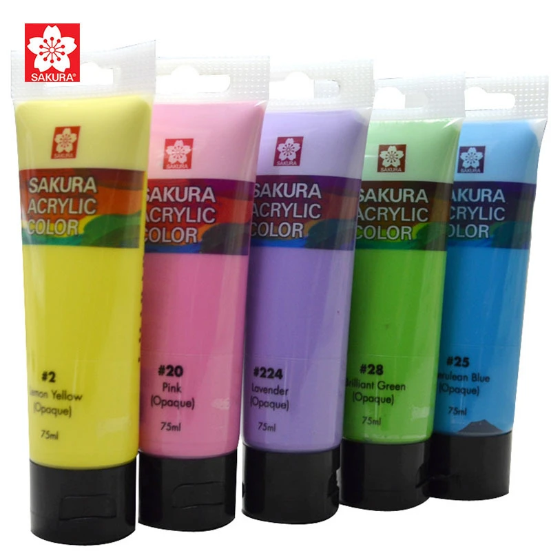 Sakura 57 colours 75ml artist professional tube and bottle acrylic colors paint and acrylic gloss gesso model for art supplies