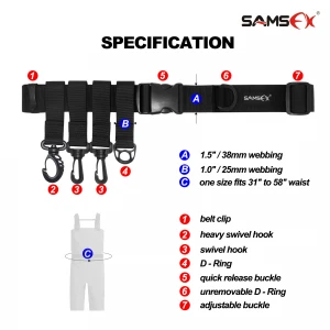 SAMSFX Adjustable Fly Fishing Surf Casting Kayak  Accessories Wader Wading Belt Straps  Black