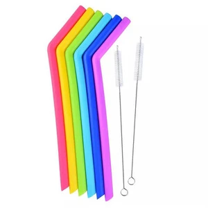 Silicone Drinking Straws and 2pcs Cleaning Brushes Drink Tools Reusable stainless Silicon Straw For Home Bar Accessories