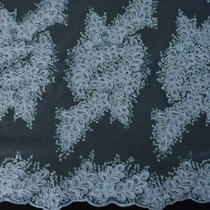 Skylight Blue Sequins Corded Scallop Edging Bridal Wedding Lace Fabric