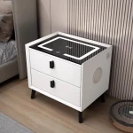 Smart Bedside Table with Fingerprint Lock and Wireless Charging Station LED Lights USB Port 2 Drawer Storage Cabinet Nightstands