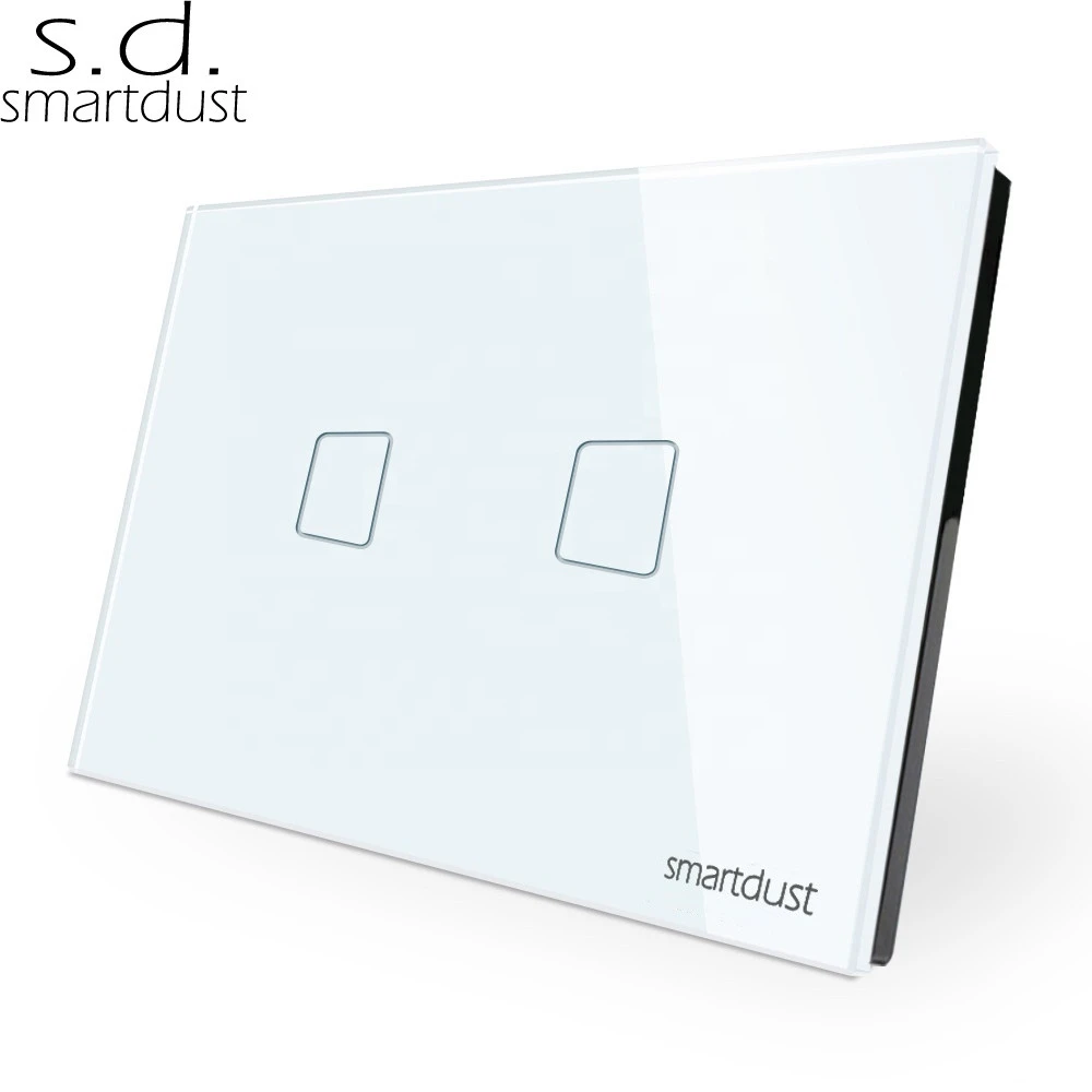 Smartdust US AU Standard Home Crystal Glass 2 Gang Interruptor Wifi Inteligente Glass Wall Light Smart Tuya Touch Switch