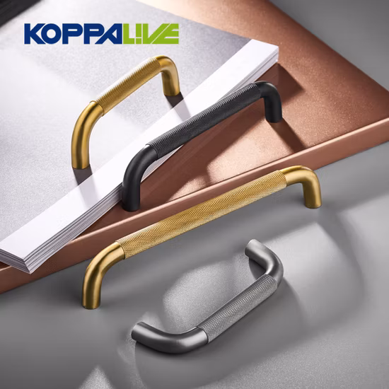 Import Koppalive OEM Custom Brushed Solid Brass Gold U-Shape Furniture Cabinet Knurled Textured Handles Pulls from China