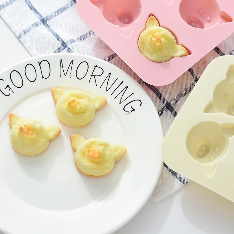 Spot hot sale 4 with cute pig silicone cake mold rice cake steamed cake chocolate ice cube handmade soap mold
