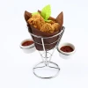 Stainless steel French Fry Cone with Sauce cup Single stainless steel with tow hooks &amp;two sauce cup F0065